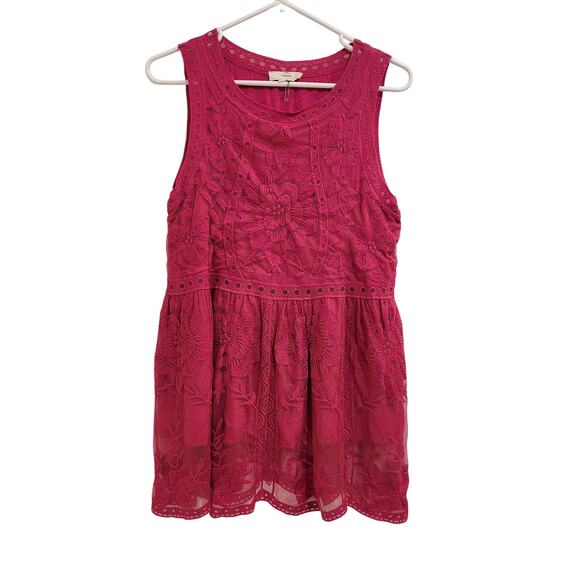 Entro Sleeveless Embroidered Lace Overlay Boho Blouse Pink Size Small - Picture 1 of 7